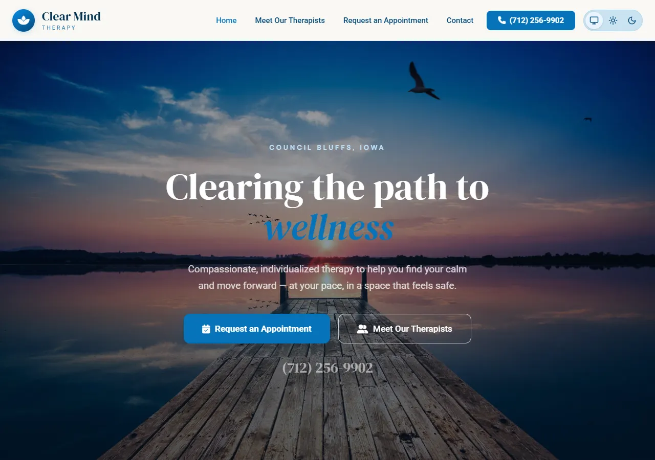 Home page of Clear Mind Therapy at clearmindtherapyllc.com